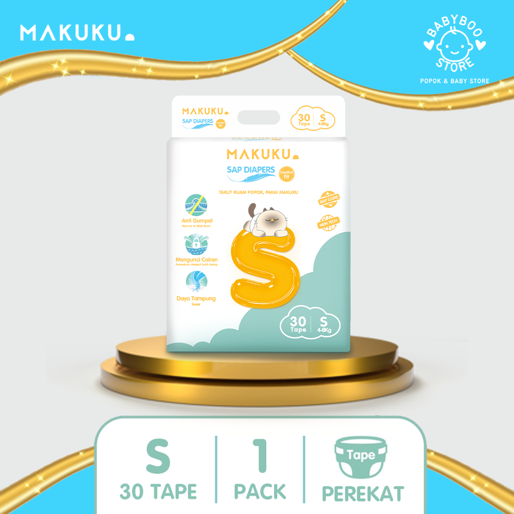 MAKUKU SAP Diapers Comfort  Fit  Tape S30 x 1 Pack Popok Bayi Newborn type Perekat