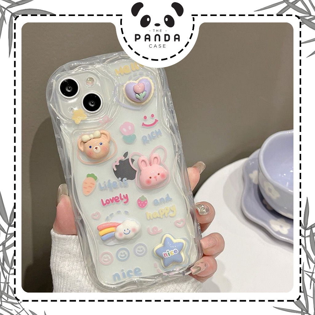 [TPC] IPHONE Case Transparant Wave Bear Bunny Cute Case COVER IPHONE 7 8 PLUS X XS MAX XR 11 12 13 14 PLUS PRO MAX HP - IP092