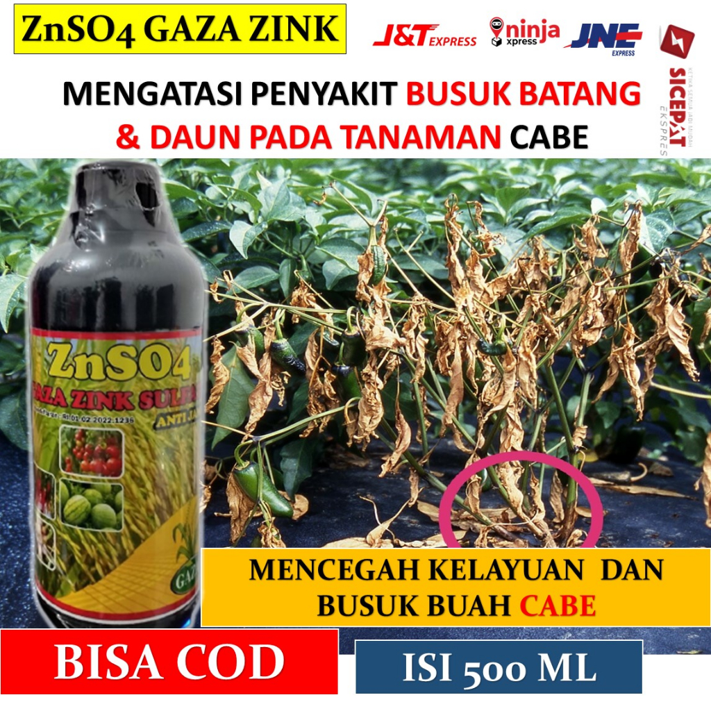 (NEW) ZnSO4 GAZA ZINK SULFATE Pupuk Semprot Anti Daun Cabe Keriting Kering dan Busuk Buah - pupuk ca