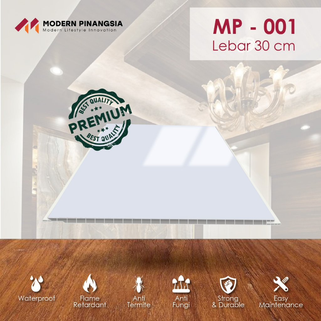 (Khusus Jakarta) Plafon PVC Tipe MP.308.001 / Modern Plafon / Putih Polos Glossy