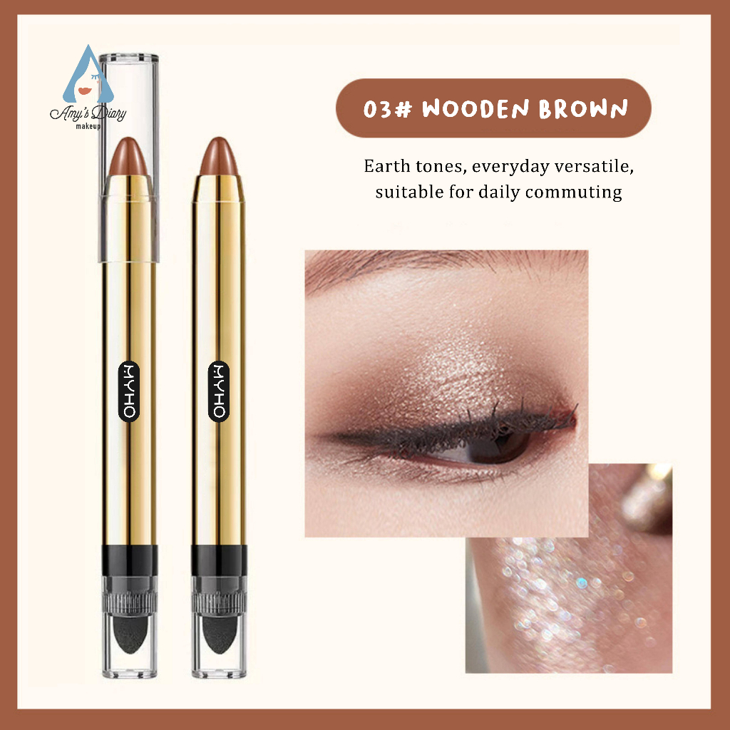 Eyeshadow Pensil 2 In 1 Plus Brush Matte Glitter Perona Mata Berkilau 6 Warna