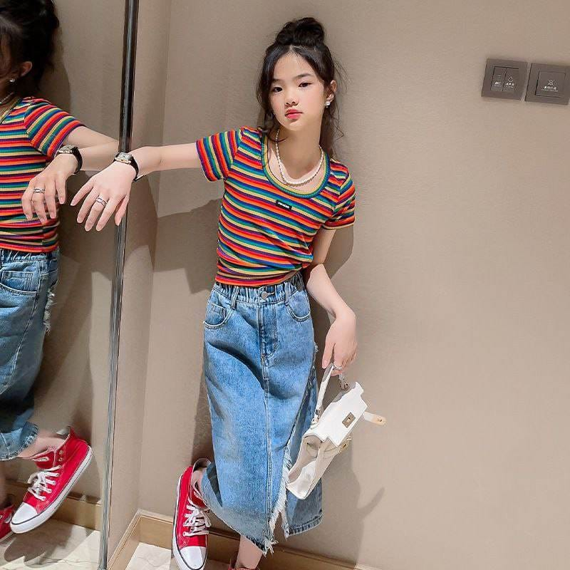 Setelan Rok JEANS Anak Perempuan Korean Style  Rainbow