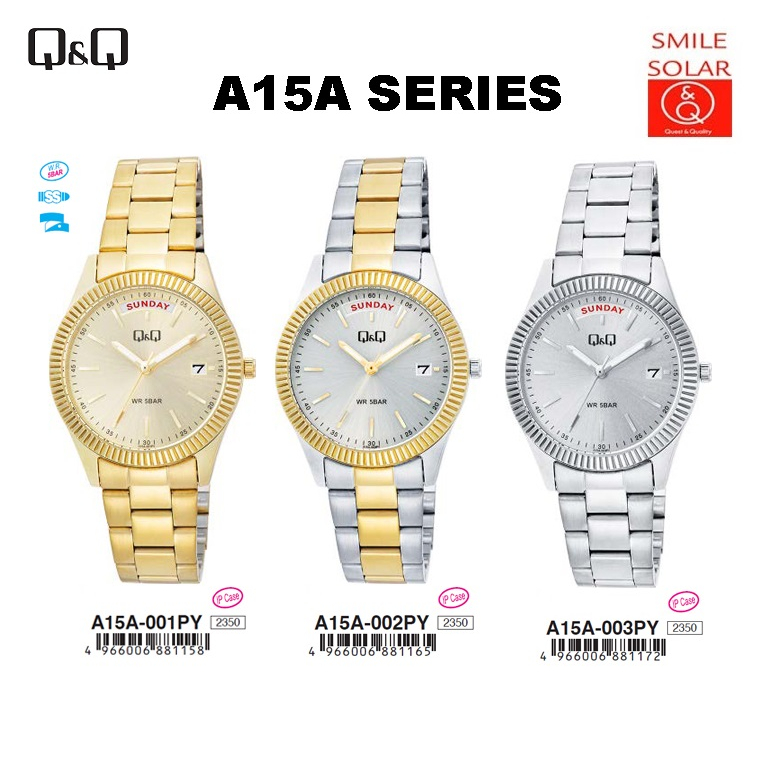 MODEL TERBARU Jam Tangan Wanita Casual Business Rantai Stainless Steel Tanggal Hari Analog Original Q&amp;Q QnQ QQ A15A Series