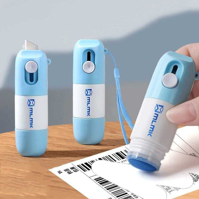 MLMK Stempel Penghapus Resi 2 in 1 Cutter Pembuka Paket 10ml - ML-10 - Blue