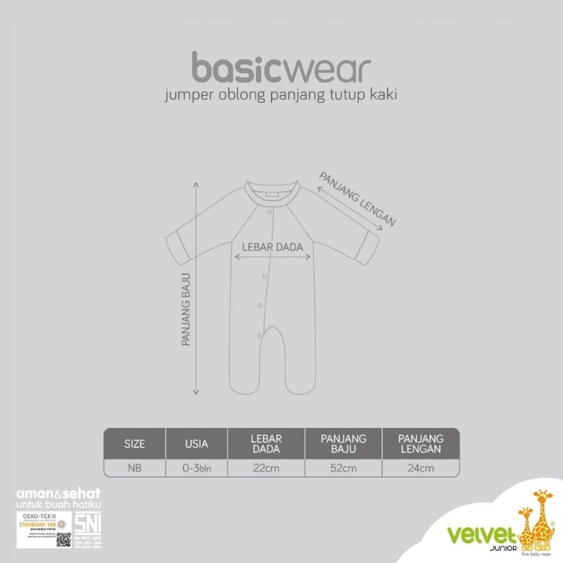 VELVET JUNIOR - BAJU KODOK PANJANG TUTUP KAKI - JUMPER ANAK - SLEEPSUIT BAYI