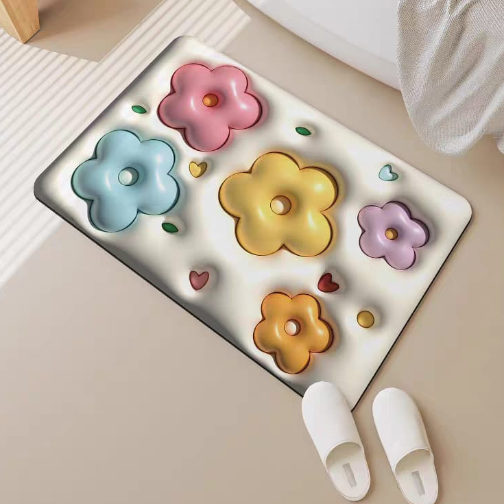 Keset 3D Diatomite | Keset kaki Anti Slip | Anti Bau Nyerap Air | Kaset Motif Kartun Karakter Buah Bunga | Anti Bakteri