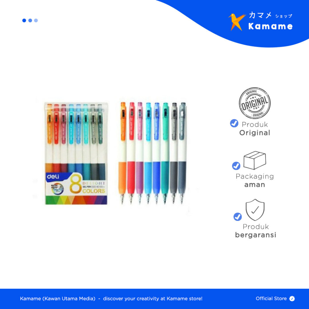 

Deli Gel Pen - Pulpen Warna Isi 8 pcs 0.5 mm Anti Air EG120-8C - Kamame