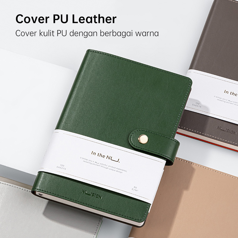 Nusign Leather Cover Notebook / Buku Catatan Tulis / Diary / Agenda Sampul Kulit A5 120 Lembar Magnetic Lock NS299