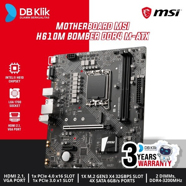 Motherboard MSI H610M BOMBER DDR4 m-ATX LGA1700 HDMI DP - H610M BOMBER