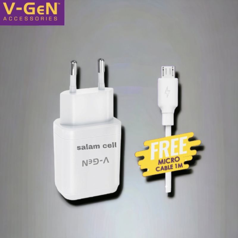 Charger Micro Usb V-GEN VTC2-16 Dual usb Port 10.5W 5V 2,1A Original Vgen Vtc2-16