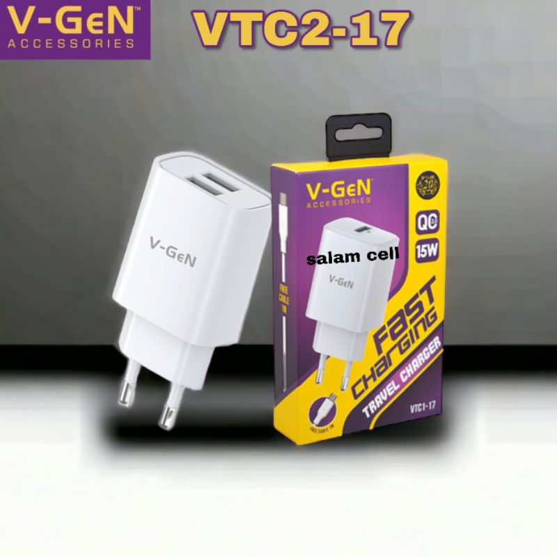 Charger Micro Usb V-GEN VTC2-17 12W 2.4A Dual Port Usb Original Vgen Vtc2 17