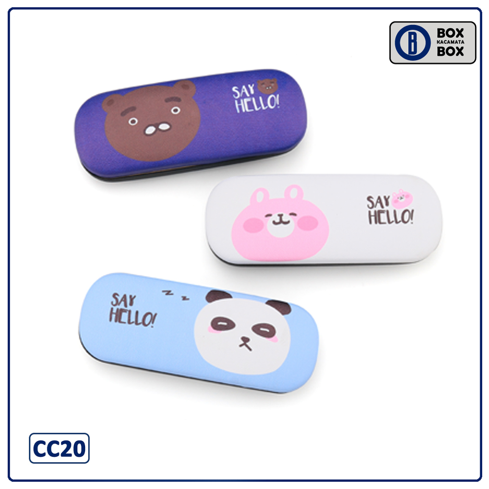 Box / Tempat Kacamata Hard Case Cepuk Magnet Motif Panda Say Hello Box + Lap Microfiber Karakter Lucu CC20