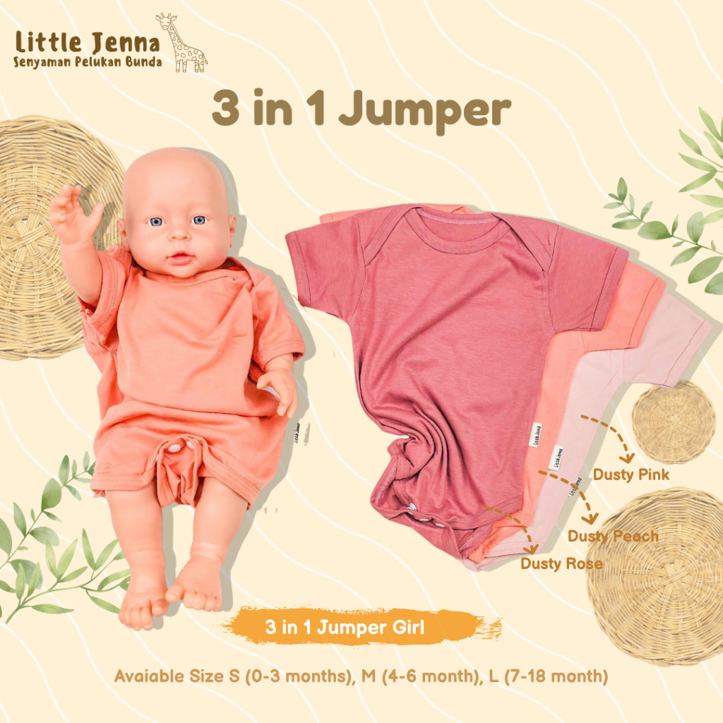 LITTLE JENNA - JUMPER BAJU BODYSUIT ROMPER BAYI POLOS 3IN1 (1 SET isi 3 pcs) EARTHTONE SERIES  FOR BABY BOY&amp;GIRL