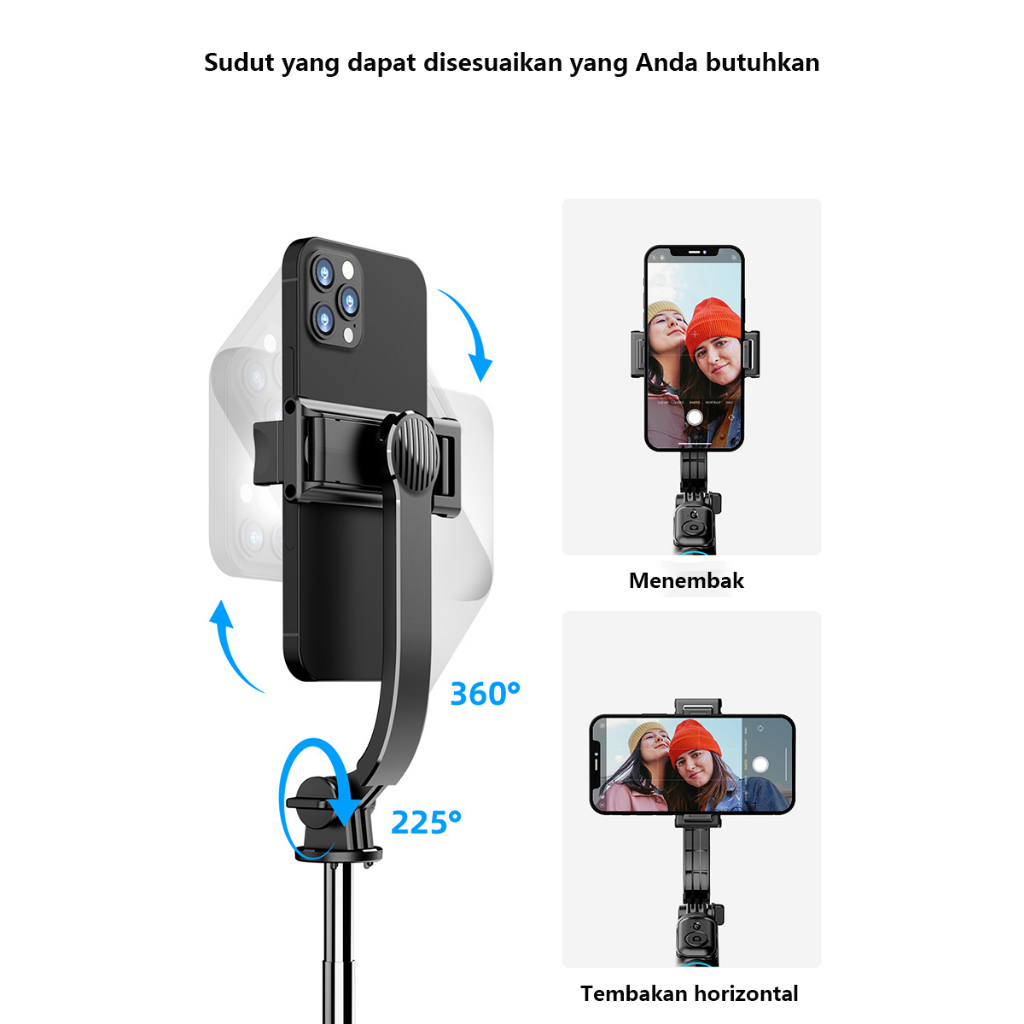 [BISA COD] Tongsis Selfie Stick Bluetooth 360° Rotasi Gimbal HP Tripod Detachable Handphone Clip With Remote Control Tripod Aluminum Alloy