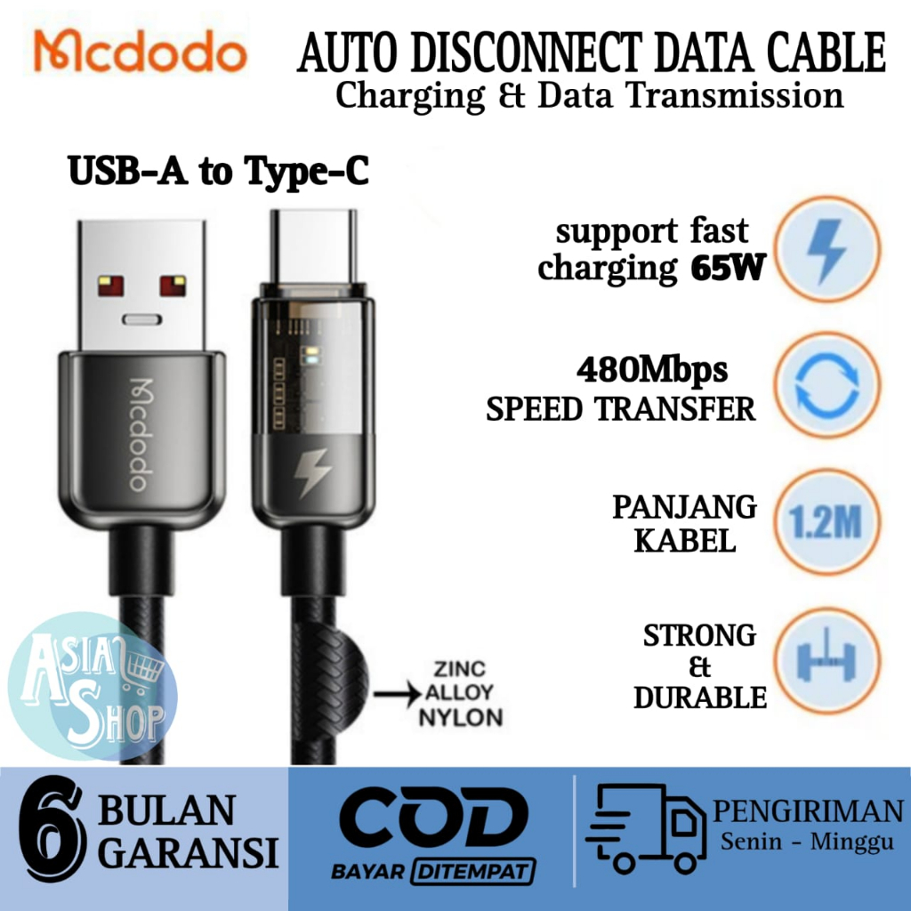 Mcdodo Kabel Data Type C Fast Charging Auto Power Off 6A 100W LED Indikator