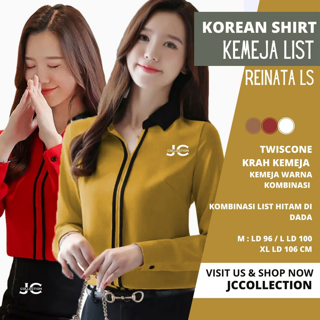 Kemeja Wanita Korea Lengan Panjang Variasi List Strip Renatta - JCCollections