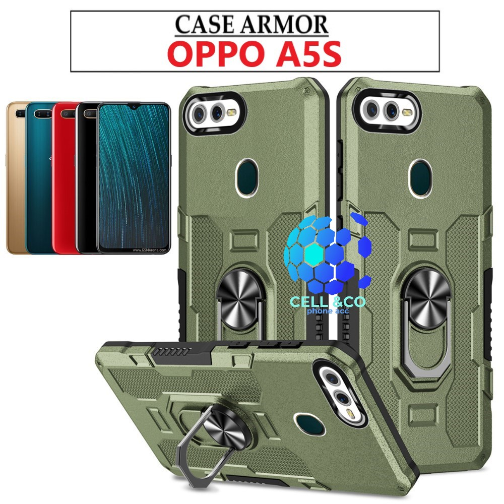 Case Armor OPPO A5S Iring Cincin Magnetic Kesing Hp Protect kamera Premium Hard Case Standing Robot Pelindung Kamera