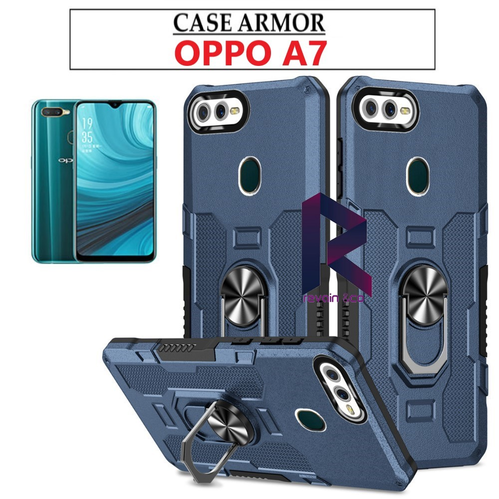 Case Armor OPPO A7 Iring Cincin Magnetic Kesing Hp Protect kamera Premium Hard Case Standing Robot Pelindung Kamera