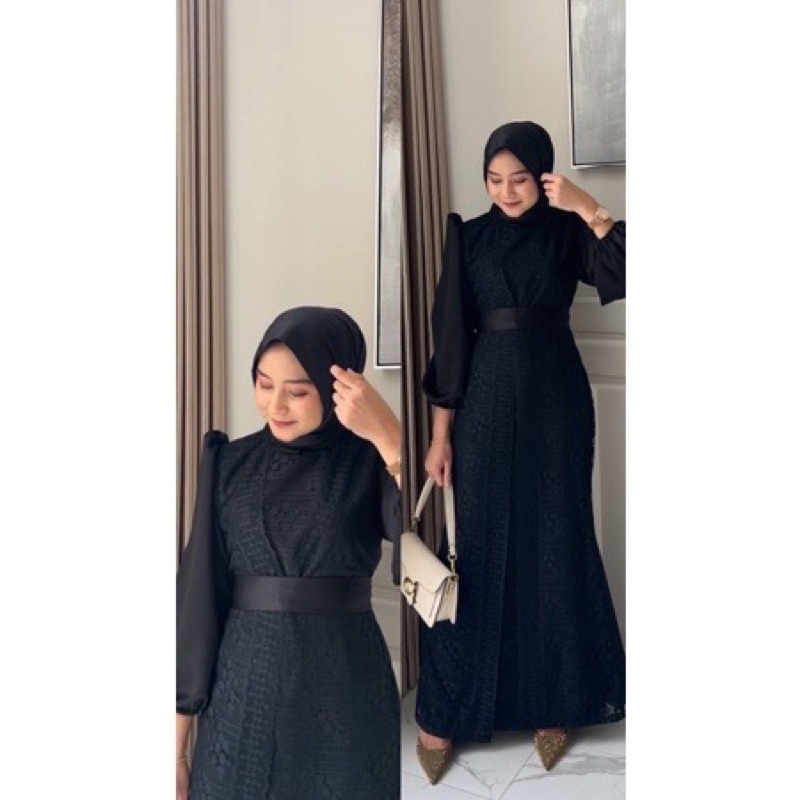 Big Promo Maxi Dress Malika Brukat Import Fashion Muslim Kualitas Premium