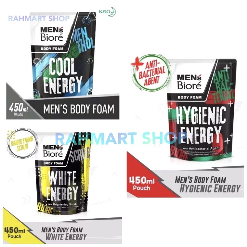 MEN'Ś Bioré Body Foam 400ml - Cool Energy - Hyegienic Energy - White Energy