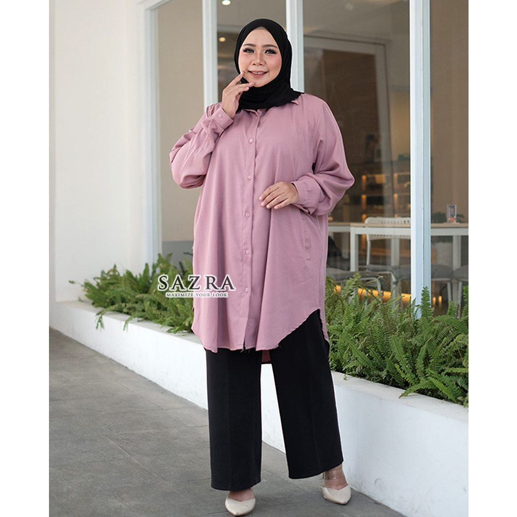 BIGSIZE LD 120 130 140 | Oval Long Tunic Atasan Wanita Muslimah Tunik Pretty Woman Polos Oversize Aneka Warna Size Jumbo XXL XXXL 5L Bahan Shakila Madame Sexy Premium Original SAZRA