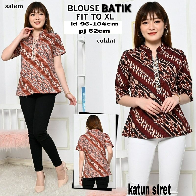 BLOUSE KEMEJA LENGAN PENDEK & 3/4 BATIK WANITA ATASAN KATUN XL 277