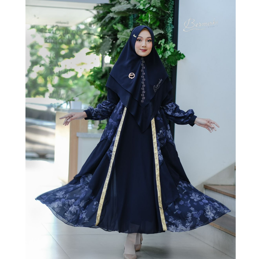 Gamis set khimar Ceruty babydoll Afifah Lolita Salma Zalika Ori Bermerks motif bunga printing syari full puring Seruti ultimate Ceruti polos