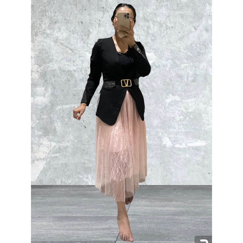 Rok Midi Rok tutu brukat warna salem seperti baru