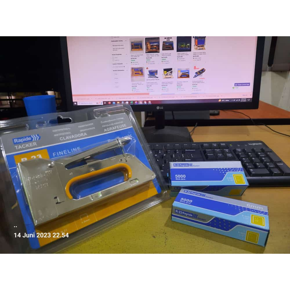 PROMO Paket Staples Tembak + Isi atau Refil 13/8 Cekrekan / Pengokot / Hekter Gun Tacker Ukuran 13/8 5000 / Staples Sofa, Staples Jok, Stepler Motor, Kursi, Dll