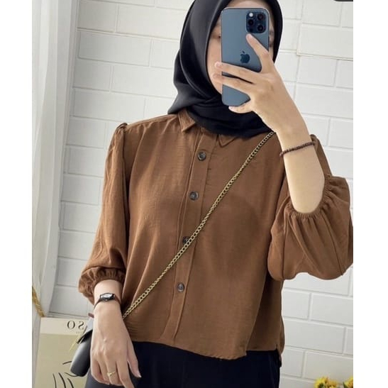 Triya Kemeja Crop Top Wanita Lengan Balon Crinkle Premium Atasan Wanita Kekinian  Blouse Terbaru