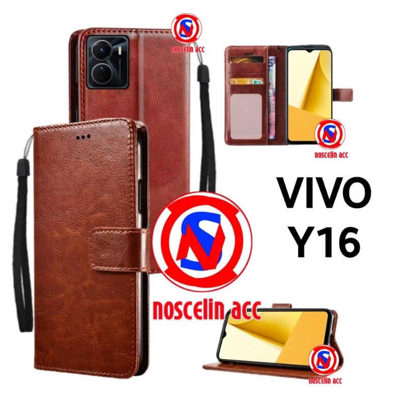 Casing Dompet Kulit Vivo Y16 (2022) model V2204 V2214 Flip Leather Case Wallet