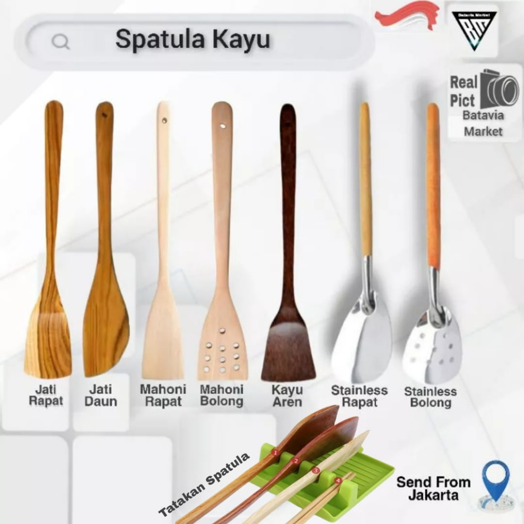 Spatula Kayu Jati, Aren, Mahoni Stainless - Sutil -Sodet