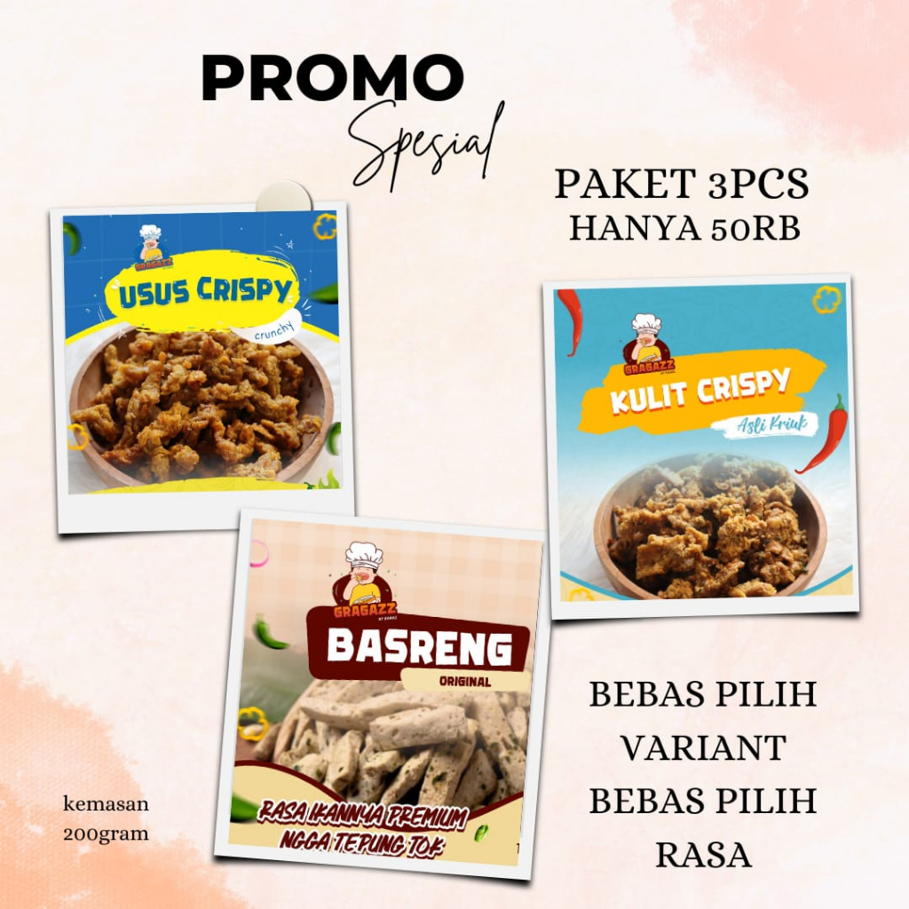 

(PAKET COBAIN 3PCS) BASRENG KULIT USUS BEBAS PILIH VARIANT