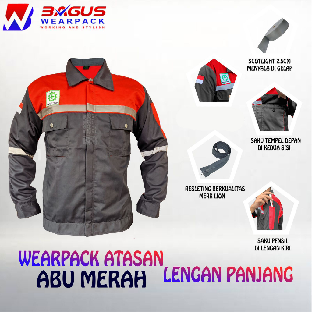 BAJU PROYEK KEREN / BAJU KERJA PRIA PROYEK / BAJU KERJA PIRA LAPANGAN / BAJU WEARPACK LENGAN PANJANG / BAJU WEARPACK / WERFAK PRIA KERJA / BAJU WEARPACK KERJA PROYEK / WEARPACK PROYEK / WEARPACK PRIA KEREN / BAJU PROYEK LENGAN PANJANG / ABU MERAH