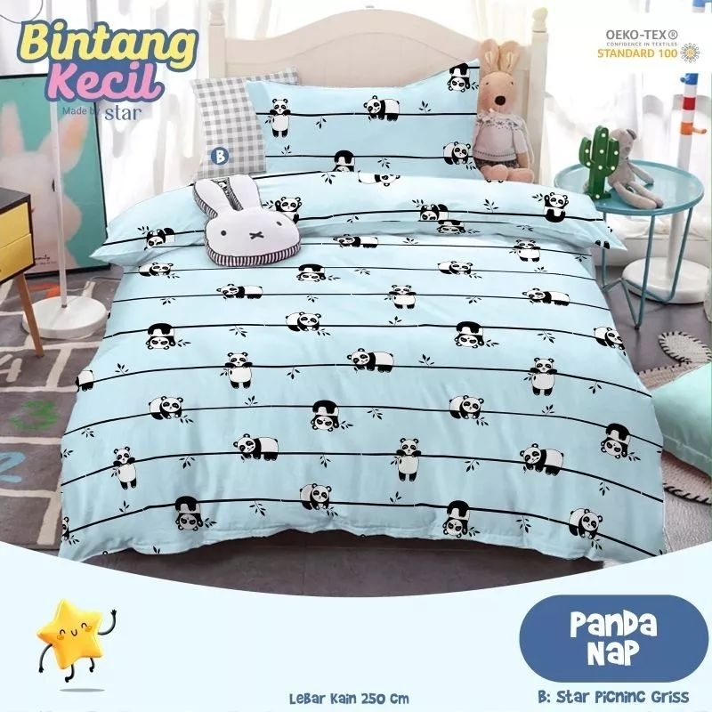 Sprei katun antigeser set bedcover motif Panda Pan ukuran 160x200