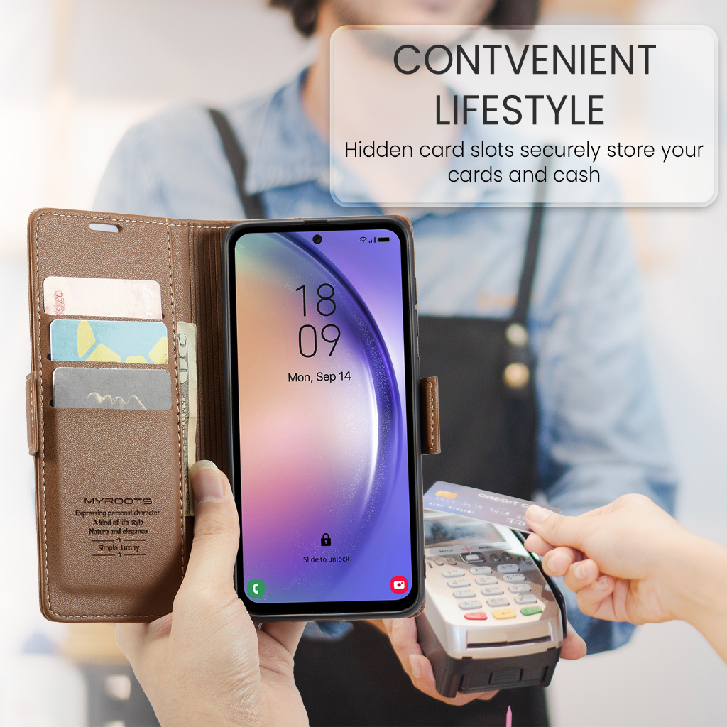 Lambskin PU Leather Case Flip RFID Myroots For Samsung A73 A53 A33 A23 A13 / M13 / A04s 4g 5g Soft TPU Shockproof Phone Cover Case