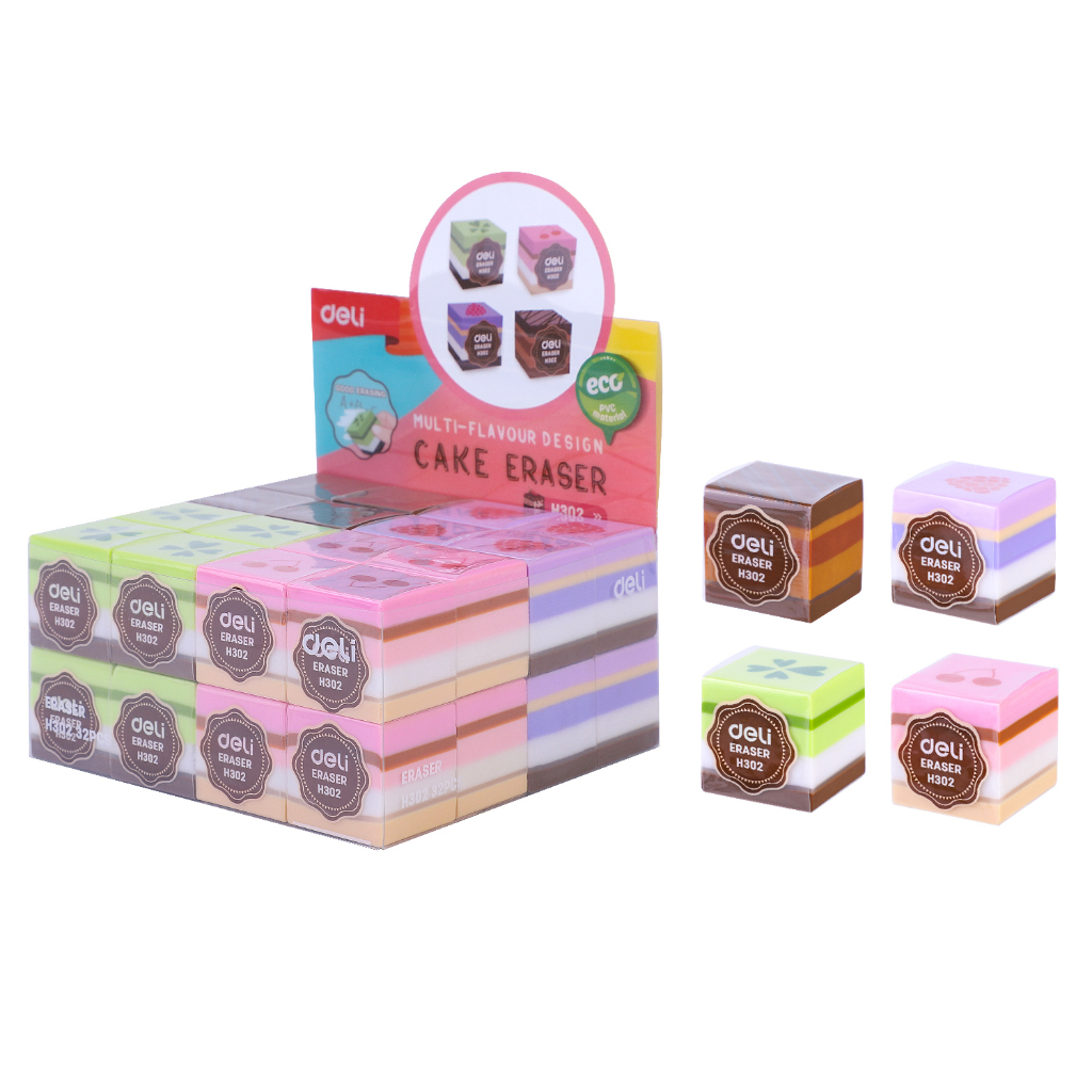 

2PCS DELI MULTI FLAVOR ERASER PENGHAPUS BERBENTUK KUE 4 WARNA DAN DESIGN LUCU