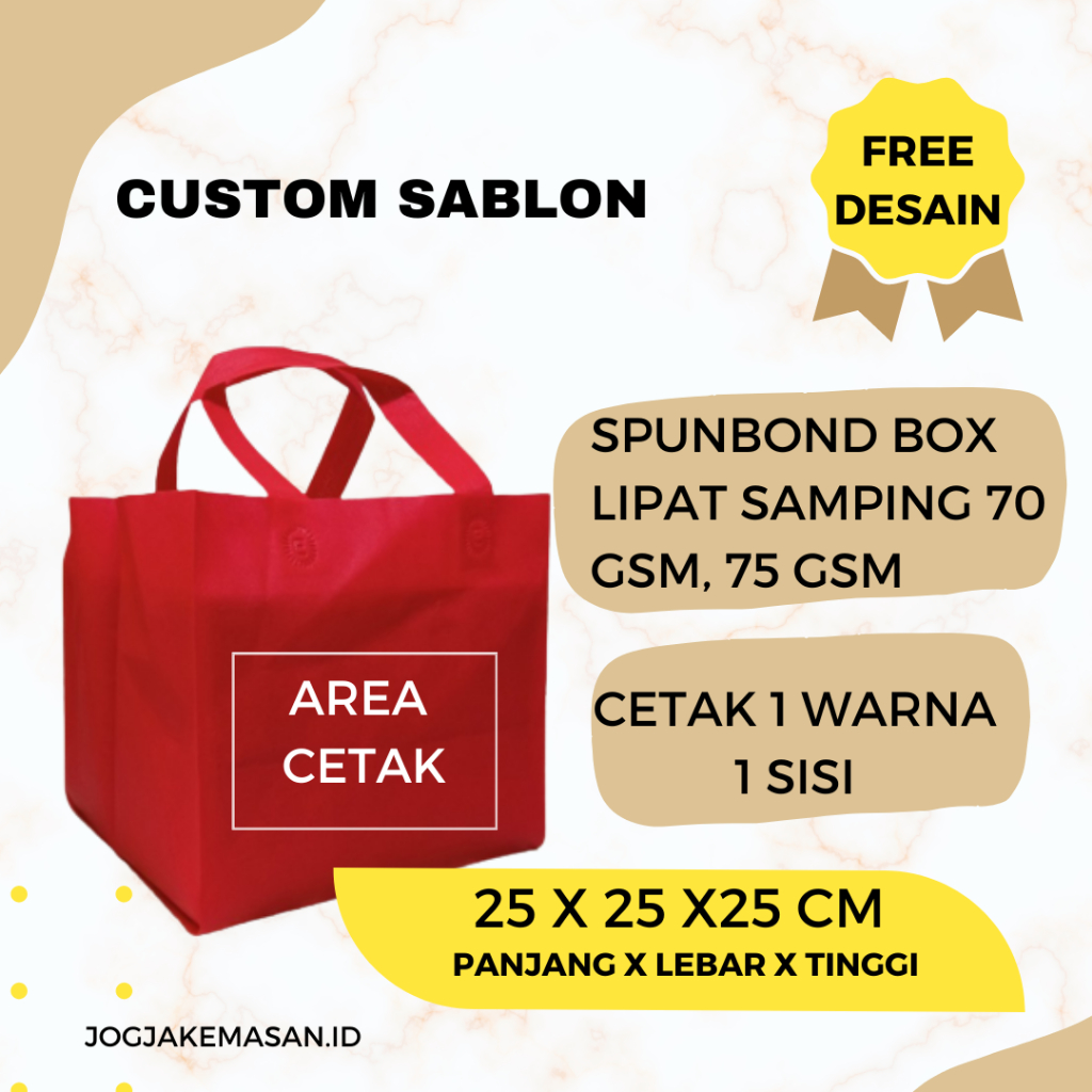 

custom spunbond cetak sablon goodiebag 25x25x25 cm