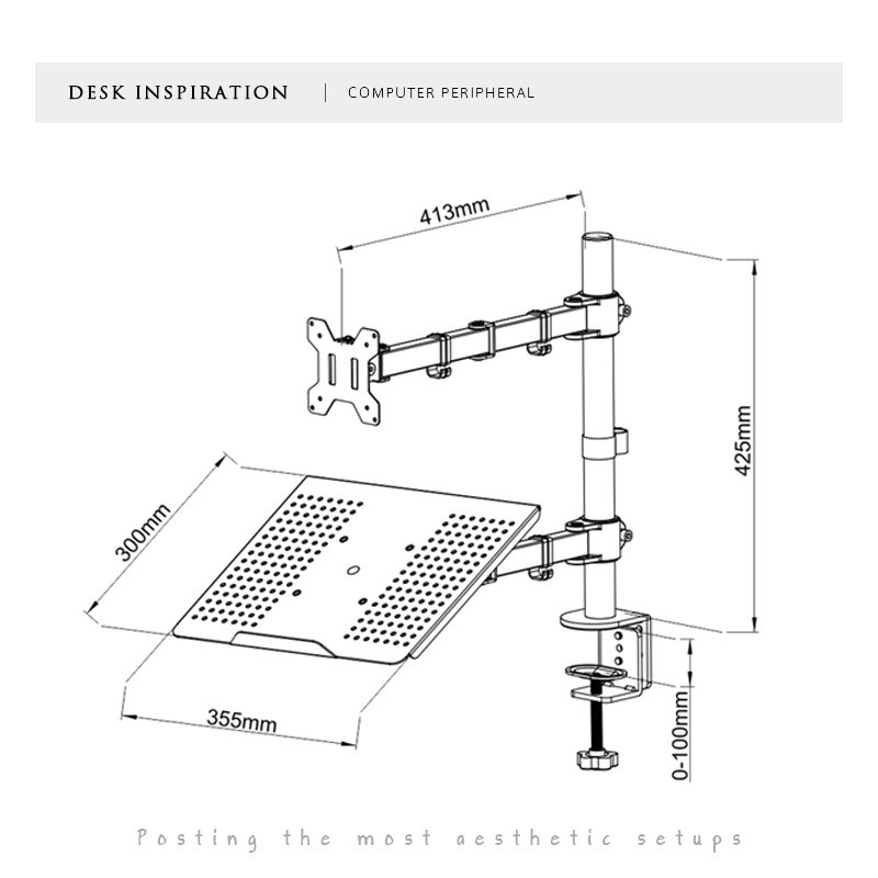 Bracket Monitor Dual Arm Monitor &amp; Laptop Stand Double Stand Mount Desk Breket - Hitam