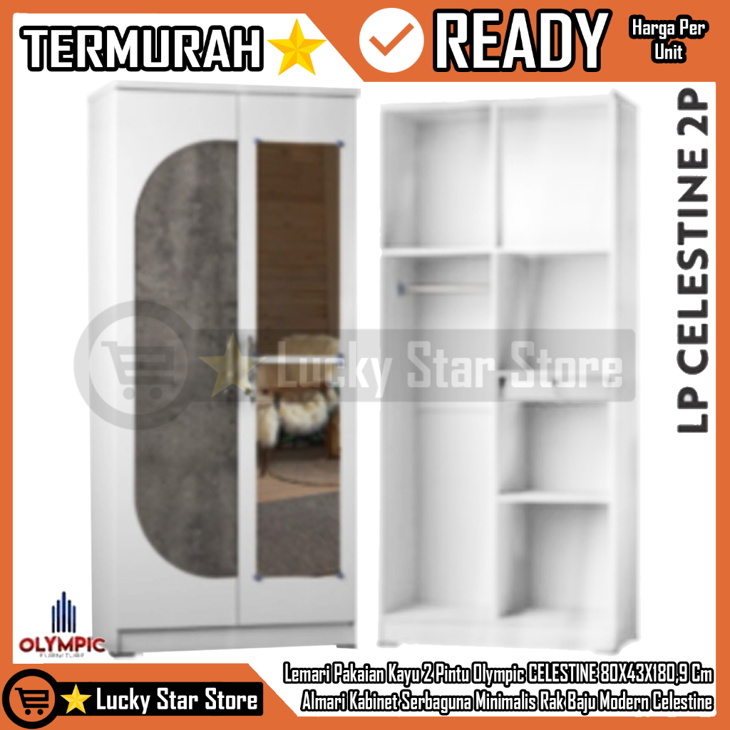 [Kargo] Lemari Pakaian Kayu 2 Pintu Olympic LITE CELESTINE Baju Wadrobe 80x43x180,9 cm Kabinet Serba