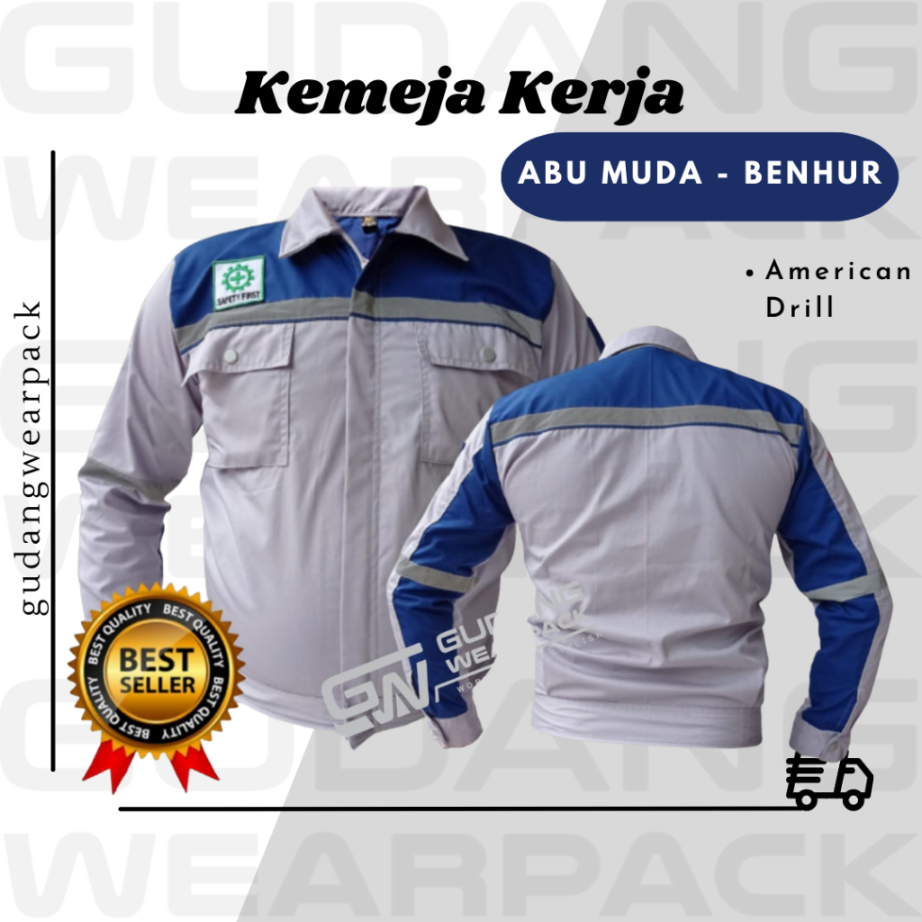 Gudang Wearpack - Baju Kerja Seragam Proyek Warna Abu Muda - Benhur