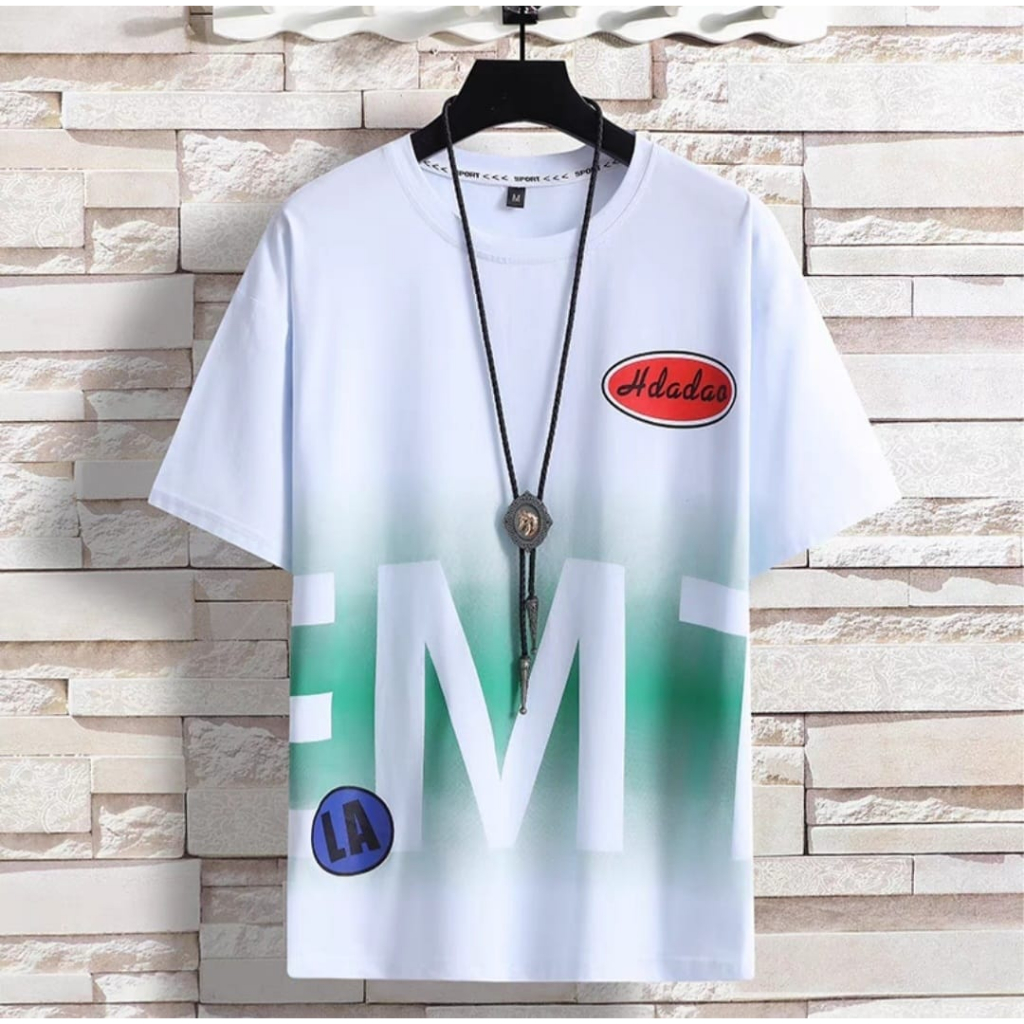 KIYOWO-Baju Atasan Pria Motif EMT Kaos Lengan Pendek