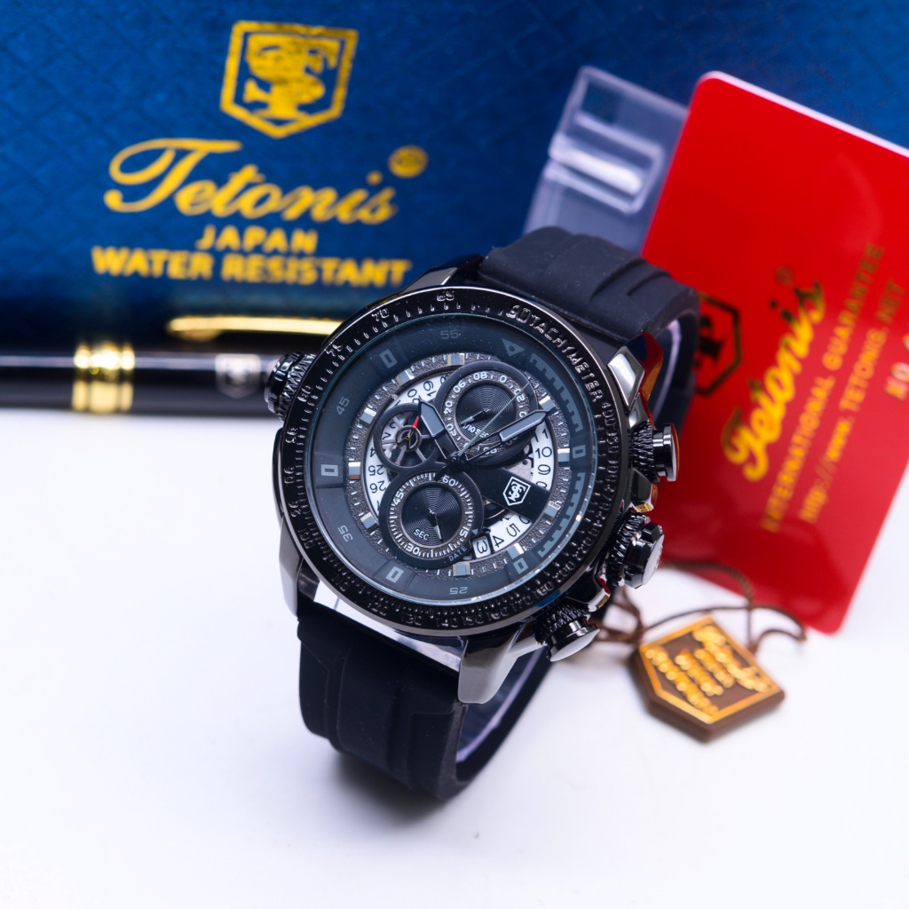 BEST SELLER TETONIS JAM TANGAN PRIA TALI RUBBER TANGGAL CHRONO HIASAN HB 5285 FREE BOX, BATERAI, PAPERBAG &amp; PULPEN