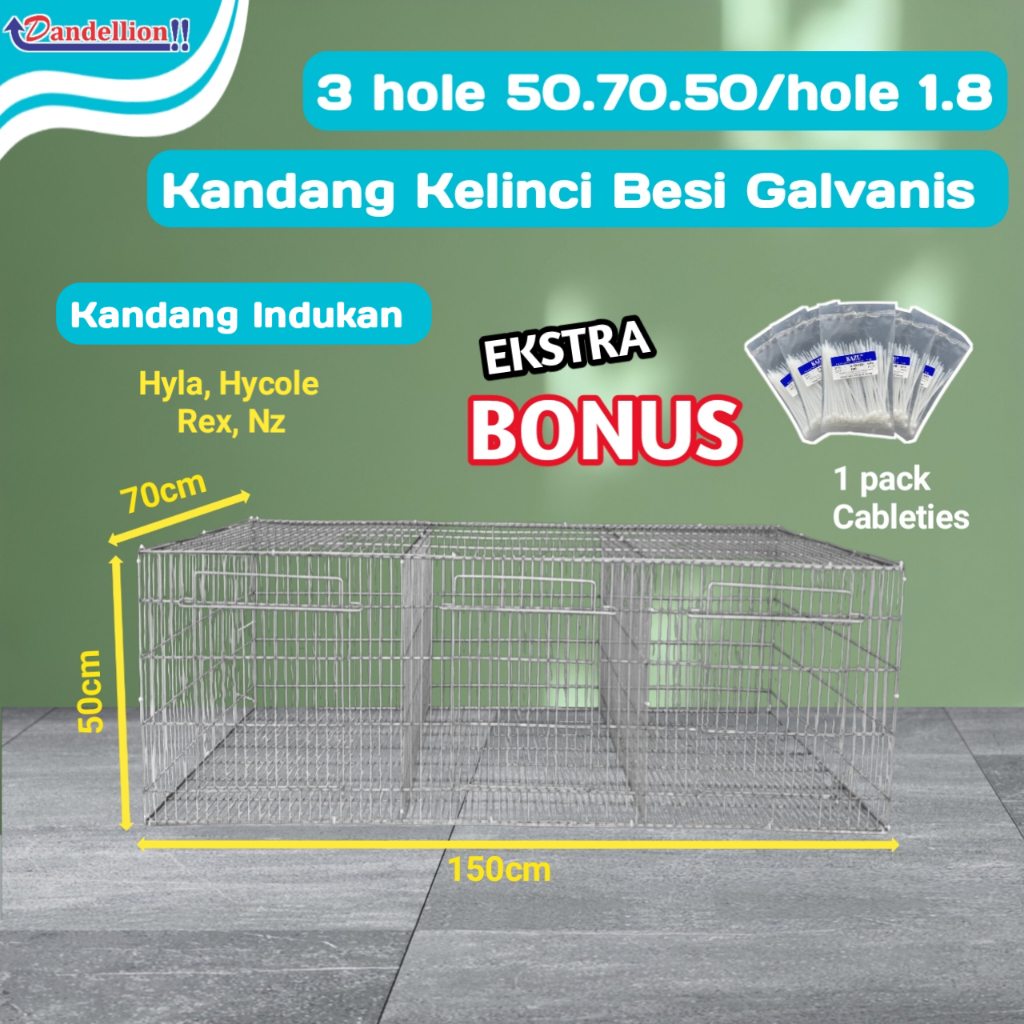 Kandang Hewan peliharaan | Kandang Kelinci Galvanis | Rabbit Cage 150x70x50cm/3 hole