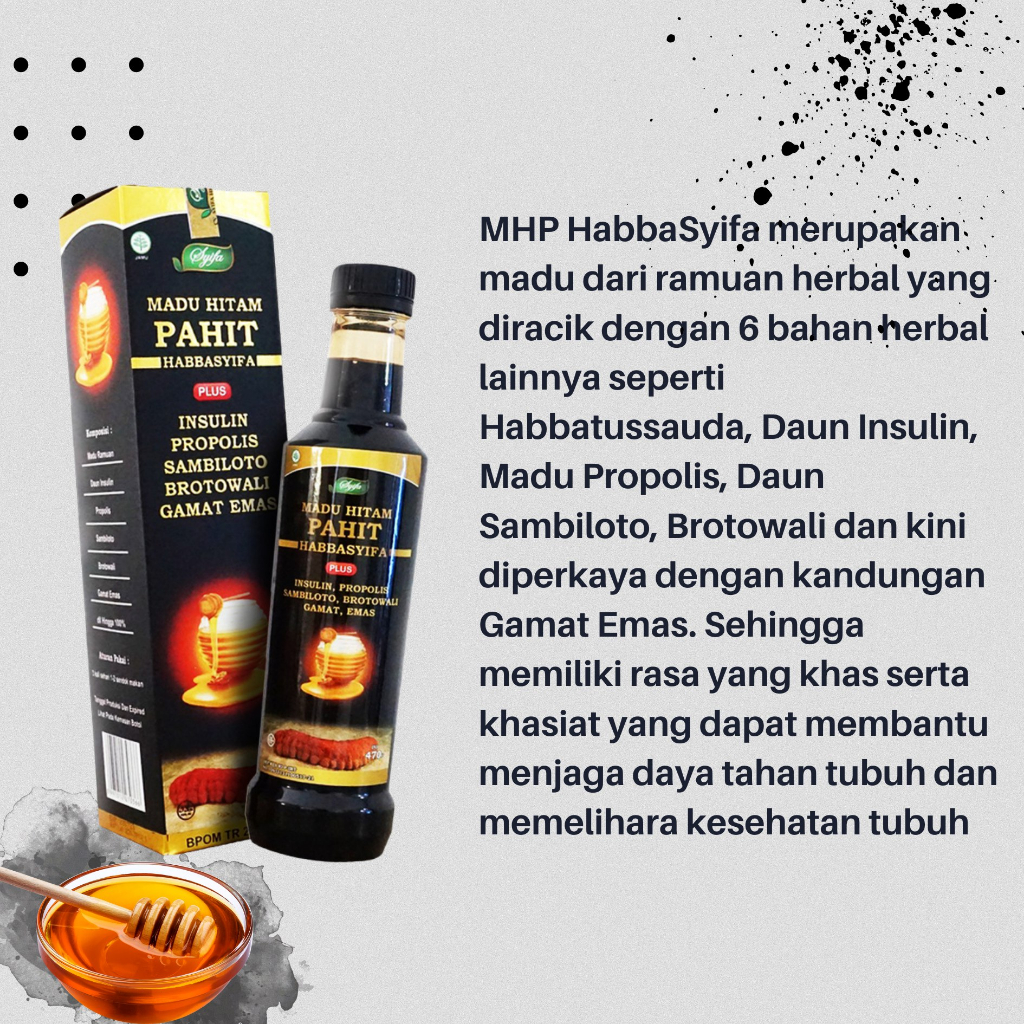 Madu Hitam Pahit Plus Propolis 470 gr Insulin Sambiloto Gamat Brotowali Habbasyifa