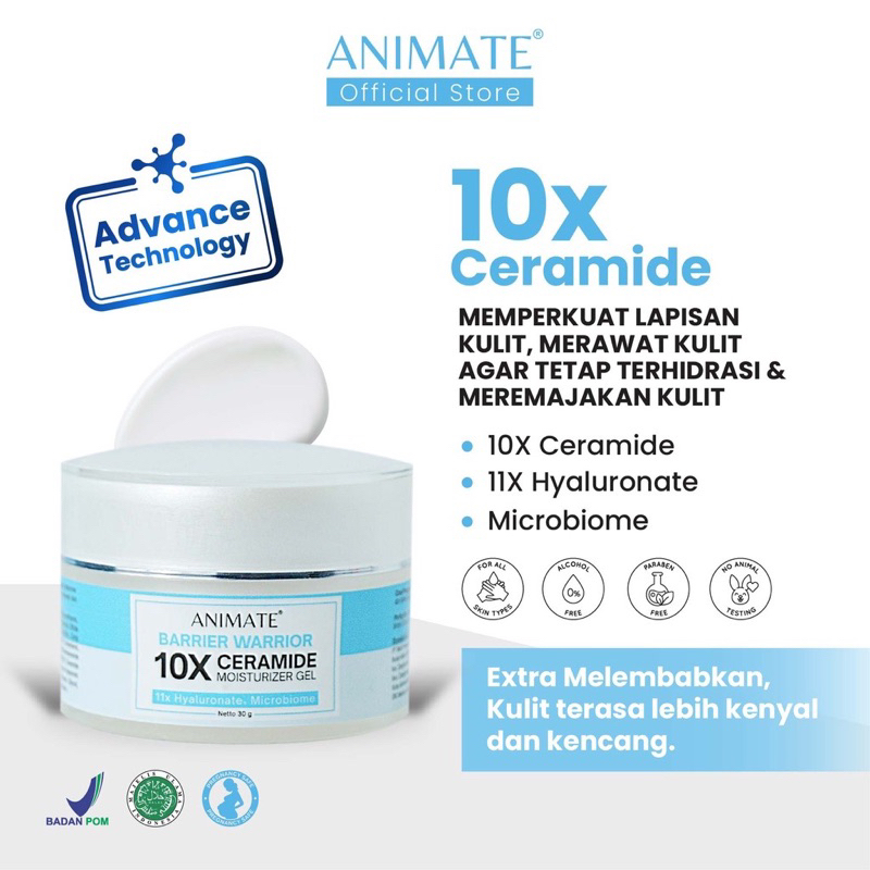 Animate Barrier Warrior 10X Ceramide Moisturizer Gel 30 gr Pelembab Wajah untuk Memperkuat Lapisan Kulit Merawat dan Meremajakan Hidrasi Kulit