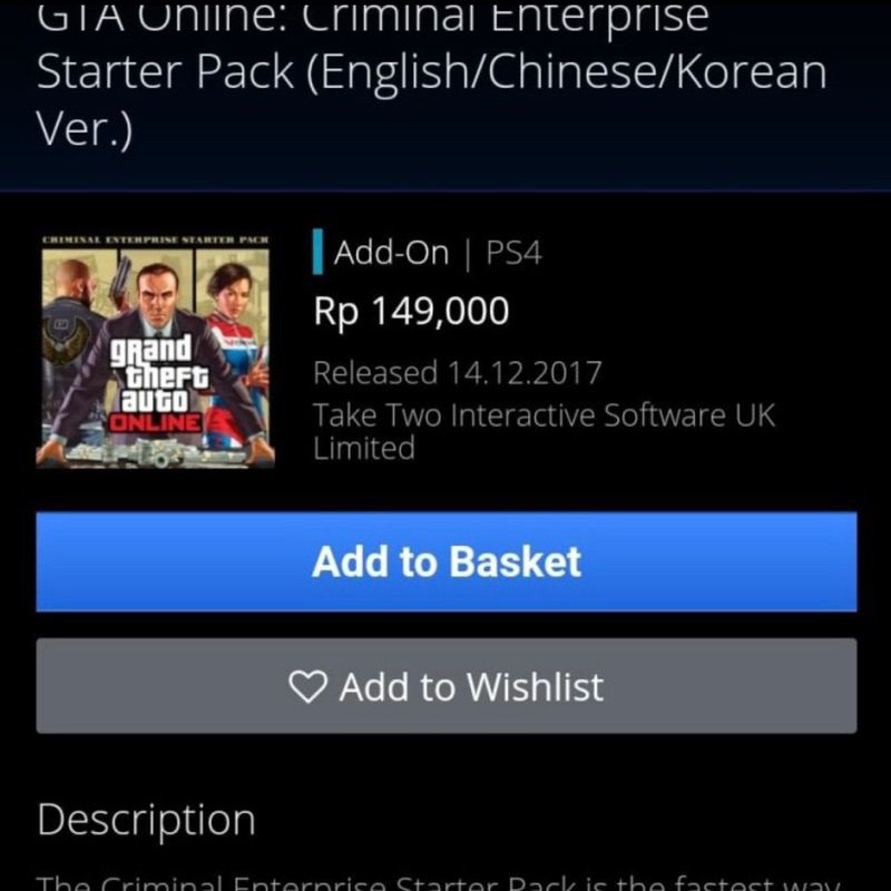 DLC GTA V Ps4 Criminal Enterprise Starter Pack Region 3 Asia DLC GTA 5 Reg 3 Asia PS4 DLC Grand Theft Auto V PS4 Region 3 reg3 gtav gta5 autov auto5 Premium edition online redeem code kode reedem