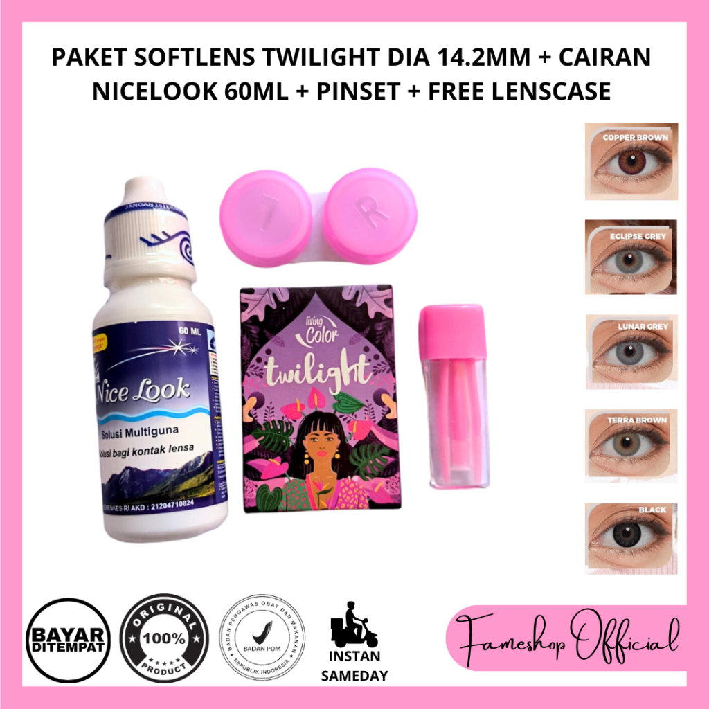 PAKET SOFTLENS TWILIGHT 14,2MM + CAIRAN ICE 60ML + PINSET + FREE LENCASE