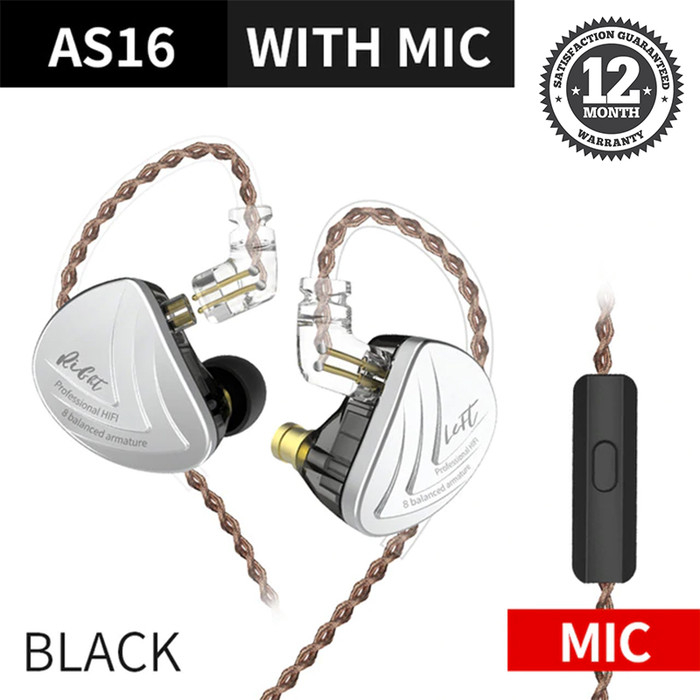 Knowledge Zenith IEM KZ AS16 - with Mic - 8 Balanced Armature - Garansi Resmi 1 Tahun