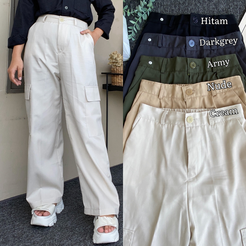 BONNIE CARGO PANTS - HIGHWAIST LOOSE CARGO - CELANA CARGO WANITA